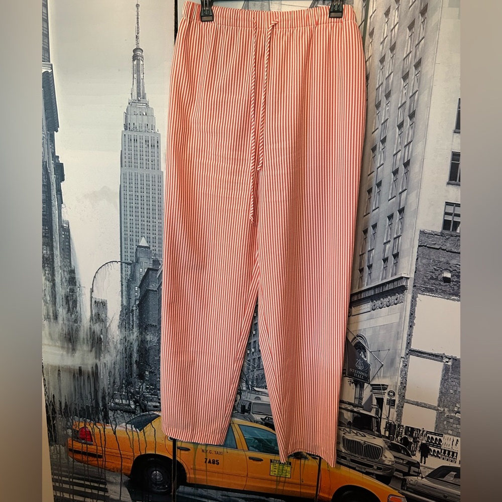 Joan Walter’s- Light Red & White Striped  Drawstring Trousers